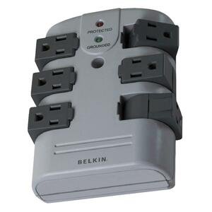 Belkin BP106000 6-Outlet Pivot-Plug Surge Protector, 1080J, Gray