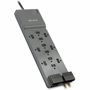 Belkin BE11223008 SurgeMaster 12-Outlet Surge Protector with 8ft Cord, Coaxial & Phone Protection, 3780J