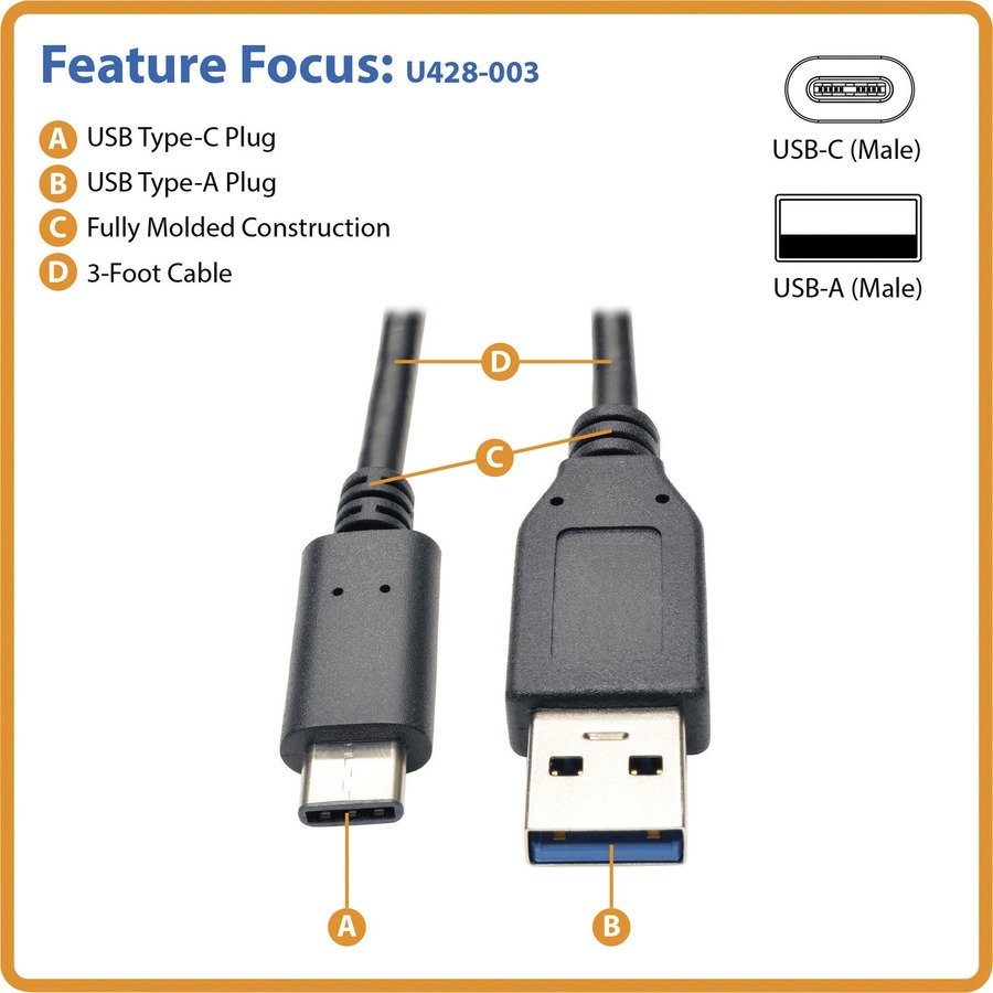 Eaton Tripp Lite U428-003 3 ft USB-C to USB-A 3.1 Gen 1 Cable, 5 Gbps - Image 3