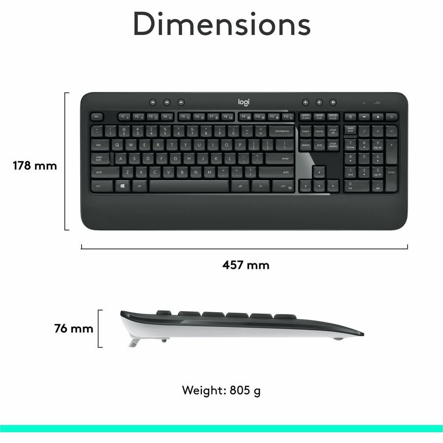 Logitech MK540 Wireless Keyboard and Mouse Combo, 1000 DPI, Unifying USB Receiver, Black - Image 7