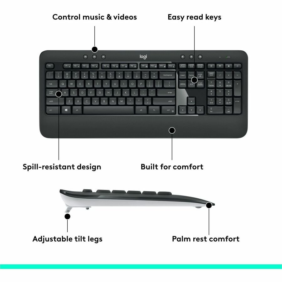 Logitech MK540 Wireless Keyboard and Mouse Combo, 1000 DPI, Unifying USB Receiver, Black - Image 6