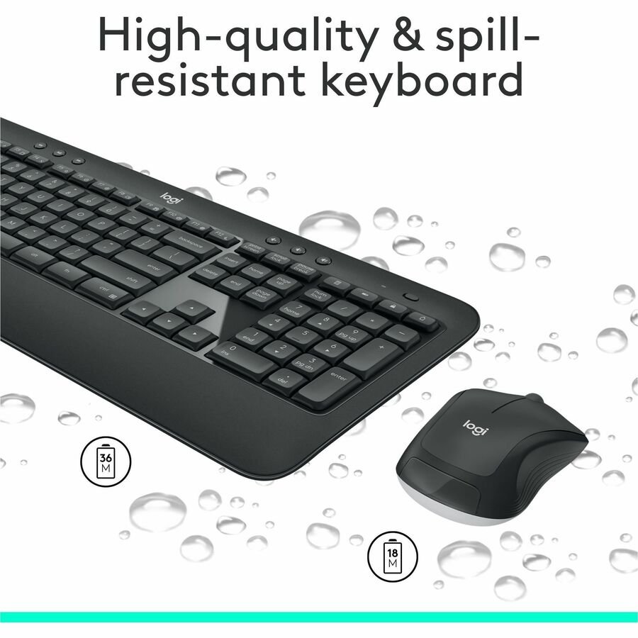 Logitech MK540 Wireless Keyboard and Mouse Combo, 1000 DPI, Unifying USB Receiver, Black - Image 4