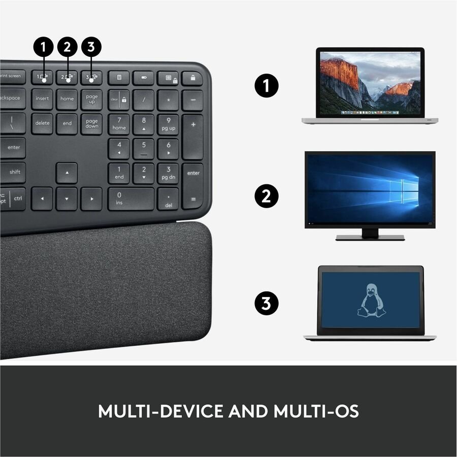 Logitech ERGO K860 Split Ergonomic Wireless Keyboard, Bluetooth & USB Receiver, Black - Image 5