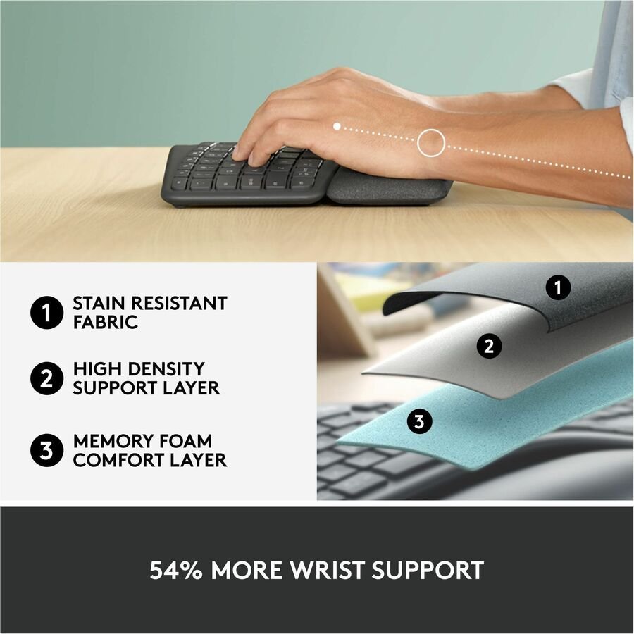 Logitech ERGO K860 Split Ergonomic Wireless Keyboard, Bluetooth & USB Receiver, Black - Image 2