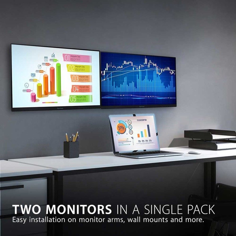 ViewSonic VA2256-MHD_H2 22 Inch 1080p Dual Pack Head-Only Monitors, IPS Display with FreeSync for Dual-Screen Home and Office Setups, HDMI, DisplayPort, and VGA Inputs - Image 2