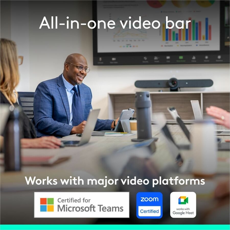 Logitech Rally Bar All-In-One Video Bar for Medium and Large Rooms, Graphite 3840 x 2160 Video - 3x Digital Zoom - Microphone - Wireless LAN - Network (RJ-45) - Computer, Notebook Product Image D&H #: 960001308 Mfr #: 960-001308 - Image 3