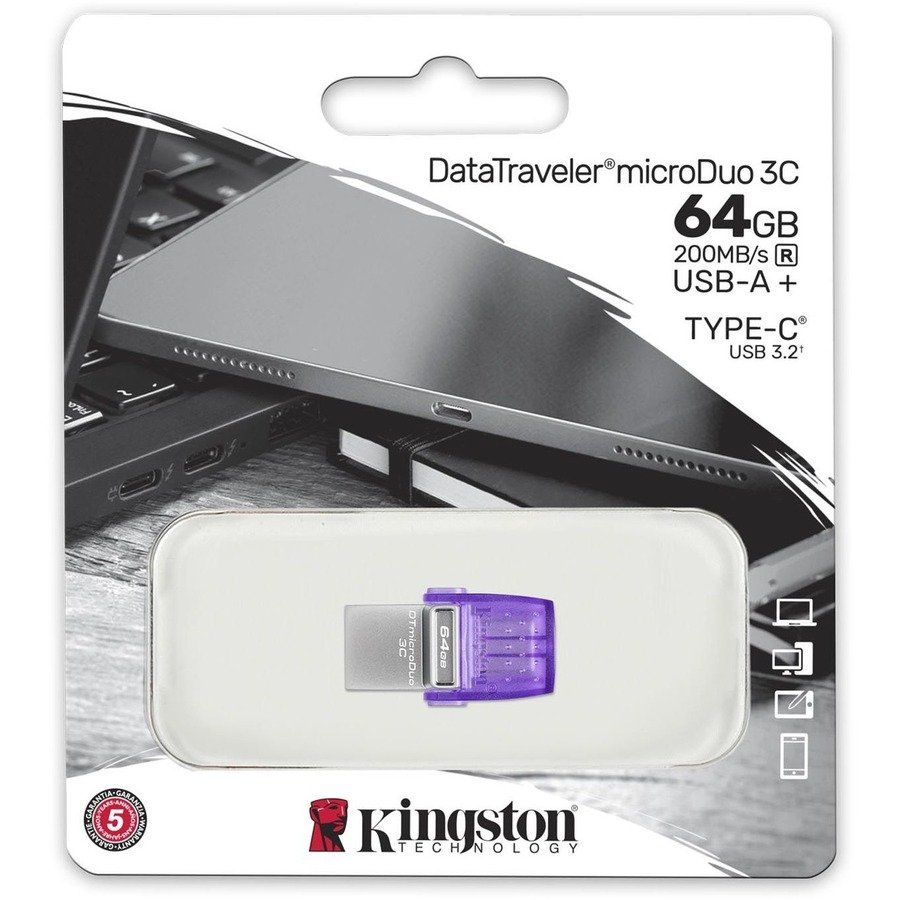 Kingston DataTraveler microDuo 3C 64GB USB-C and USB-A Flash Drive, Up to 200 MB/s - Image 2