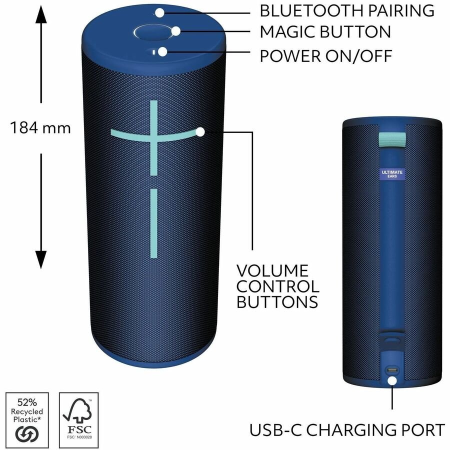 Ultimate Ears BOOM 4 Portable Bluetooth Speaker, 360° Sound, IP67 Waterproof, Cobalt Blue - Image 2
