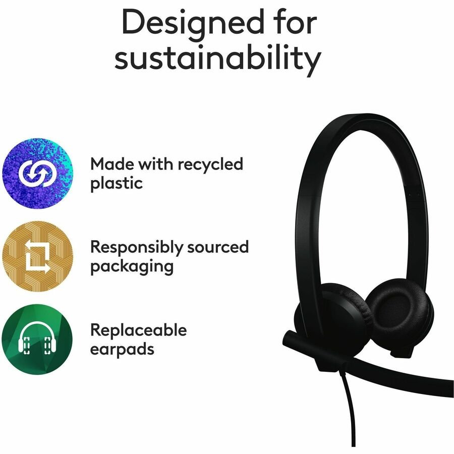 Logitech H570e Wired Stereo Headset, USB-C with USB-A Adapter, Microsoft Teams Certified - Image 2
