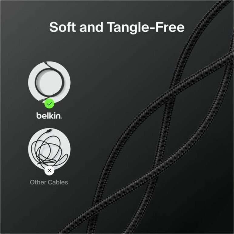 Belkin BoostCharge Pro Braided USB-C to USB-A Cable, 3.28 ft, Black, CAB022FQ1MBK - Image 4