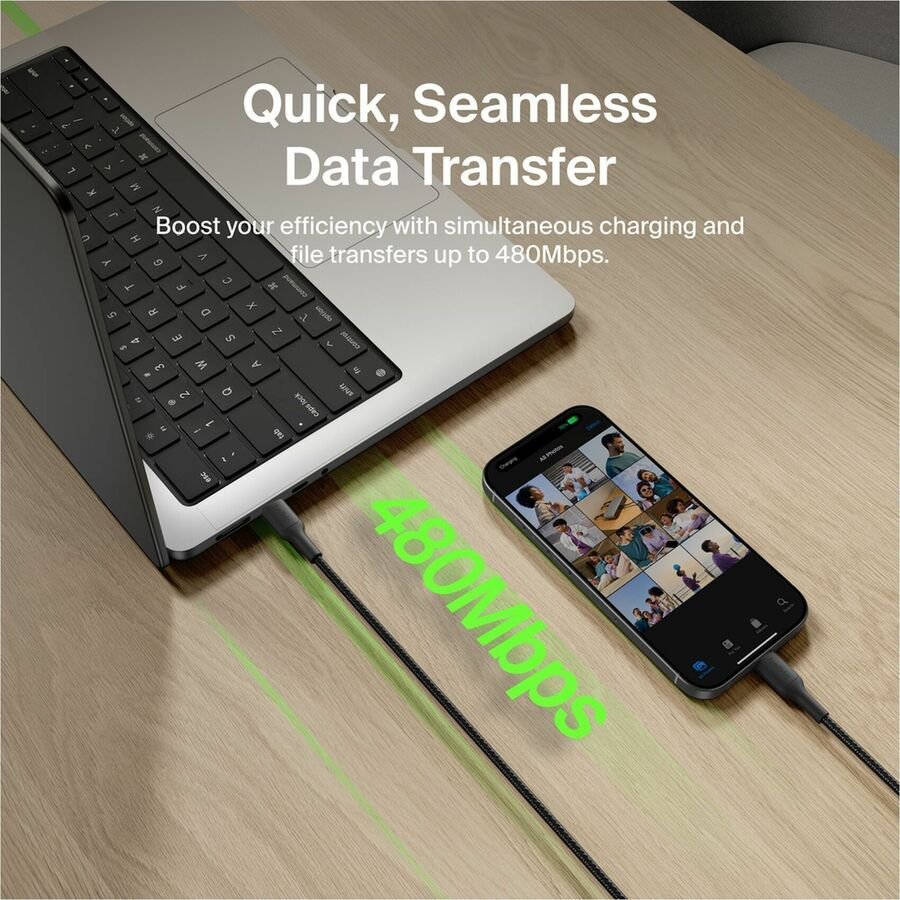 Belkin BoostCharge-CAB025FQ2MBK Pro 240W USB-C to USB-C Braided Cable, 6.56 ft, Black - Image 4