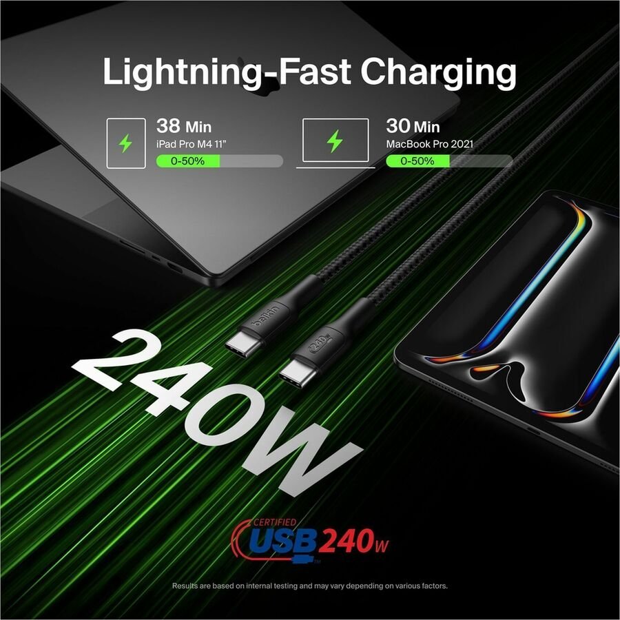 Belkin BoostCharge-CAB025FQ2MBK Pro 240W USB-C to USB-C Braided Cable, 6.56 ft, Black - Image 5