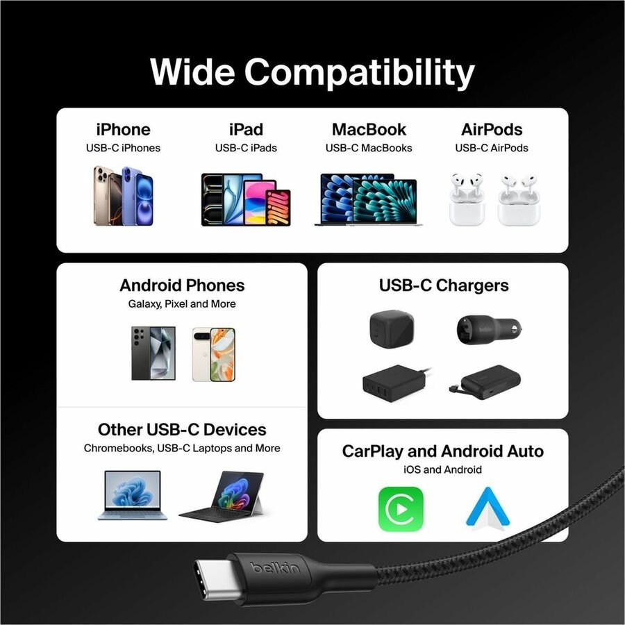 Belkin BoostCharge-CAB025FQ2MBK Pro 240W USB-C to USB-C Braided Cable, 6.56 ft, Black - Image 7