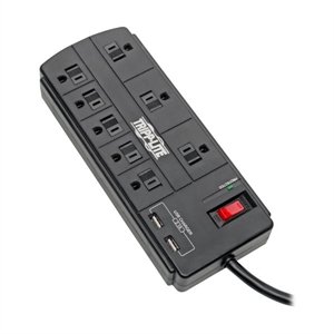 Eaton Tripp Lite TLP88USBB 8-Outlet Surge Protector with 2 USB Ports, 1200J, 8 ft Cord