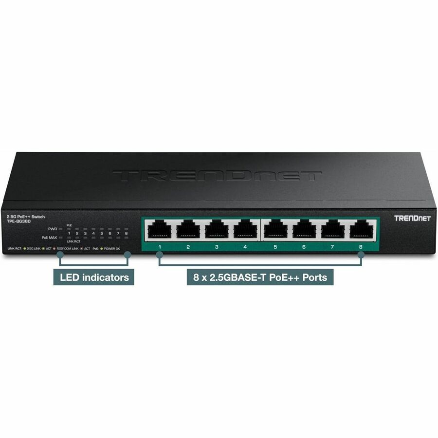 trendnet 8 port 2.5g poe++ switch, tpe bg380, 8 x 2.5gb poe++ ports trendnet 8 port 2.5g poe++ switch, tpe bg380, 8 x 2.5gb poe++ ports